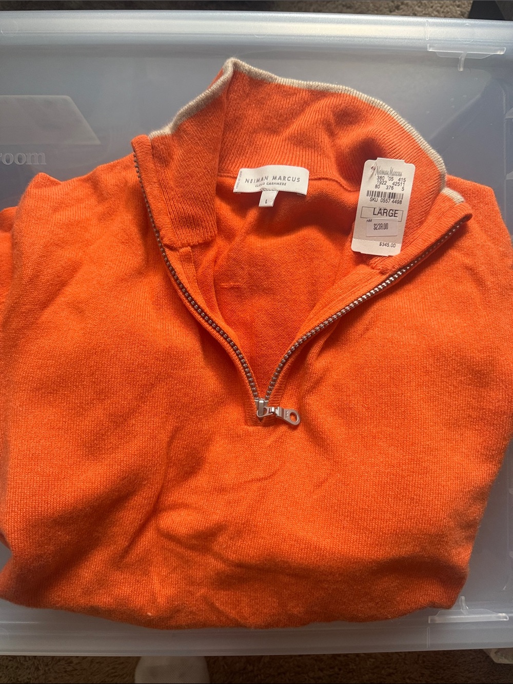 Neiman Marcus Men’s Zip-Up Sweater in Orange with Contrast Trim